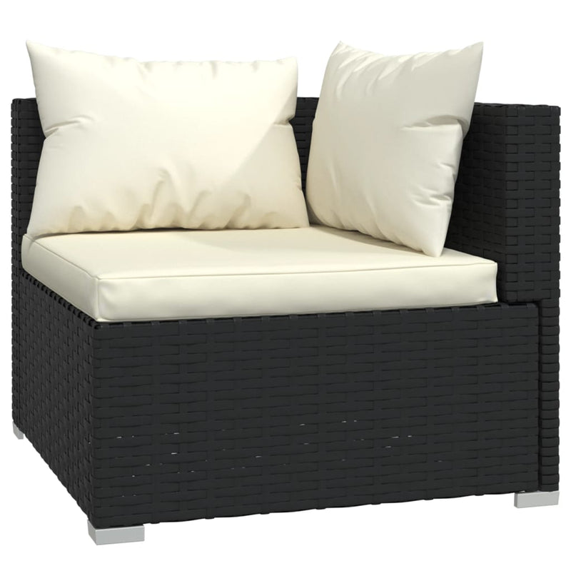 vidaXL 3-Seater Sofa with Cushions Black Poly Rattan