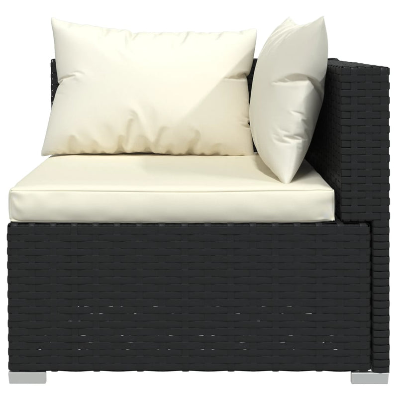 vidaXL 3-Seater Sofa with Cushions Black Poly Rattan