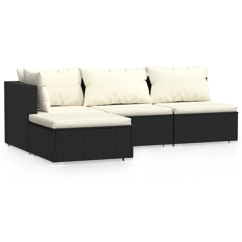 vidaXL 4 Piece Garden Lounge Set with Cushions Black Poly Rattan