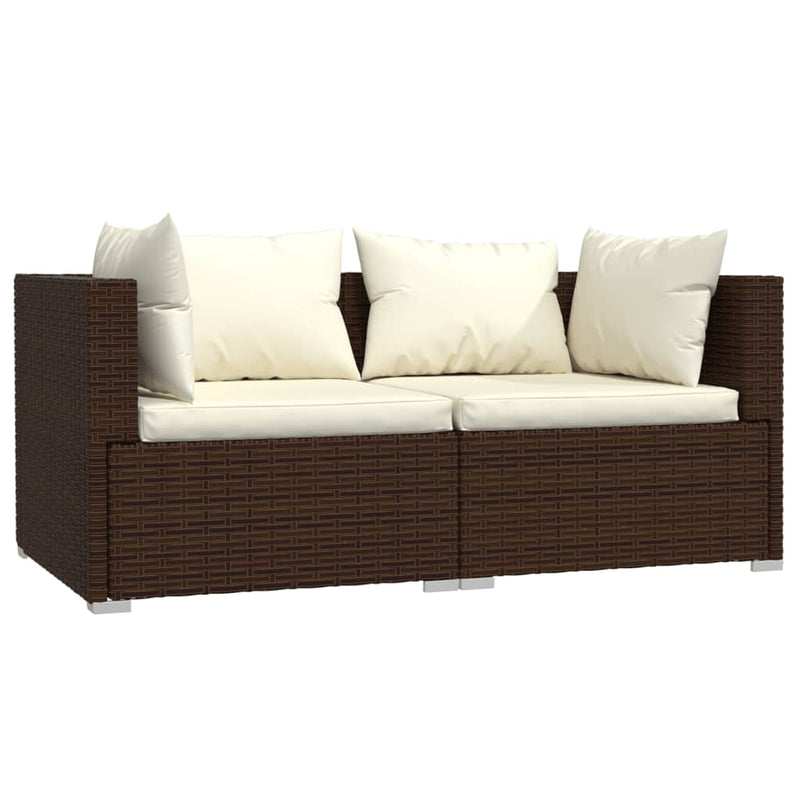 vidaXL 2-Seater Sofa with Cushions Brown Poly Rattan