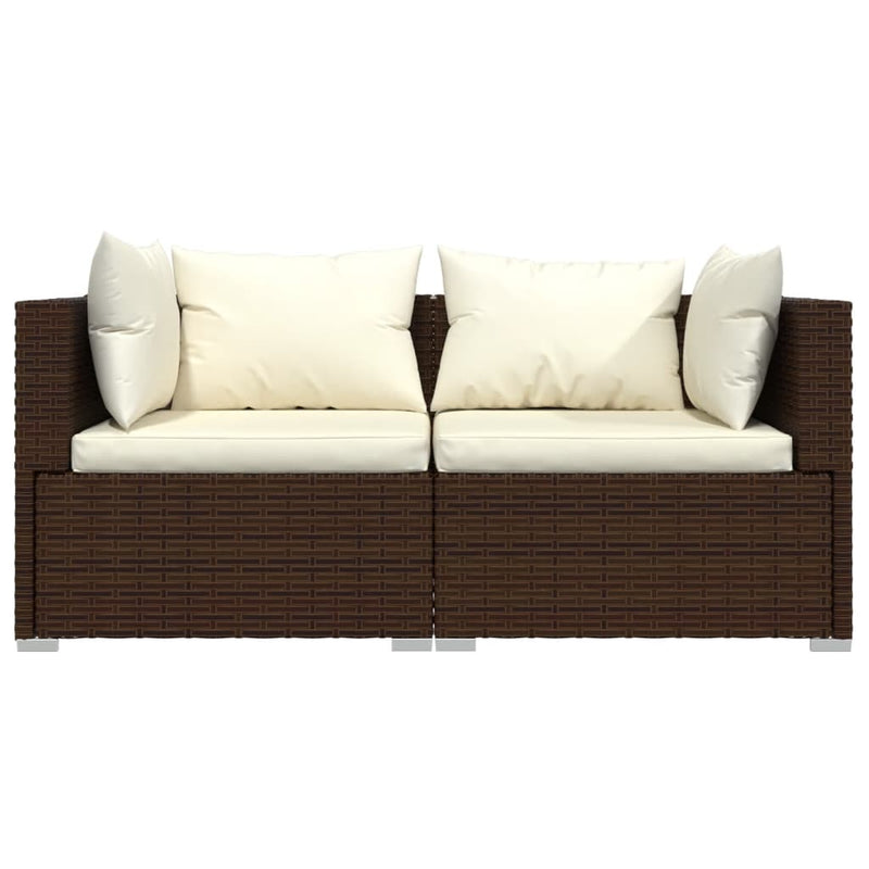 vidaXL 2-Seater Sofa with Cushions Brown Poly Rattan