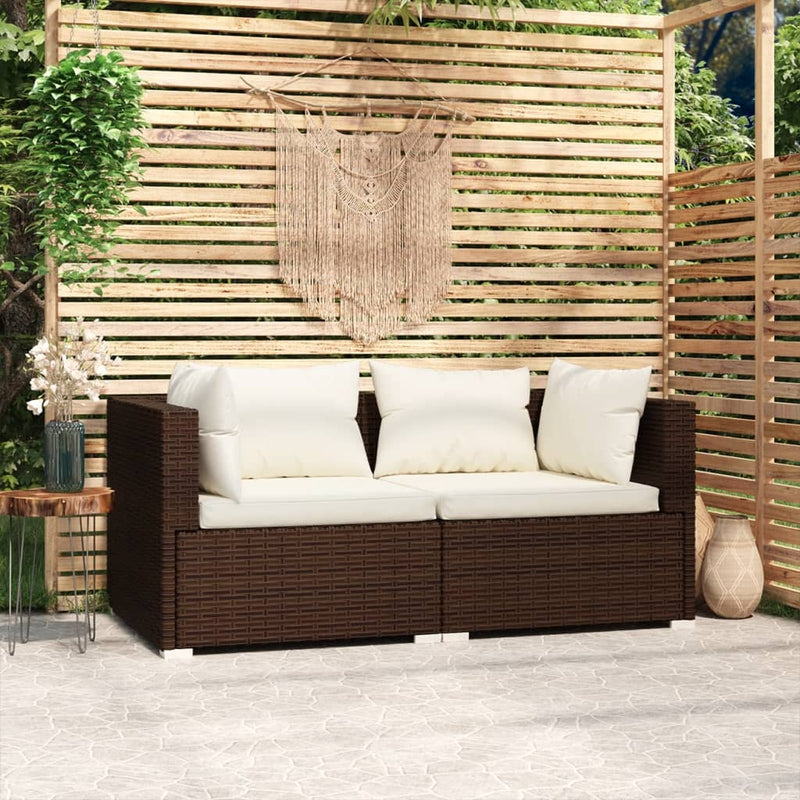 vidaXL 2-Seater Sofa with Cushions Brown Poly Rattan
