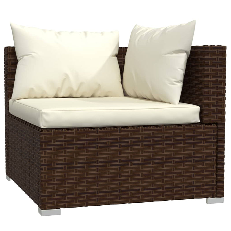 vidaXL 3-Seater Sofa with Cushions Brown Poly Rattan