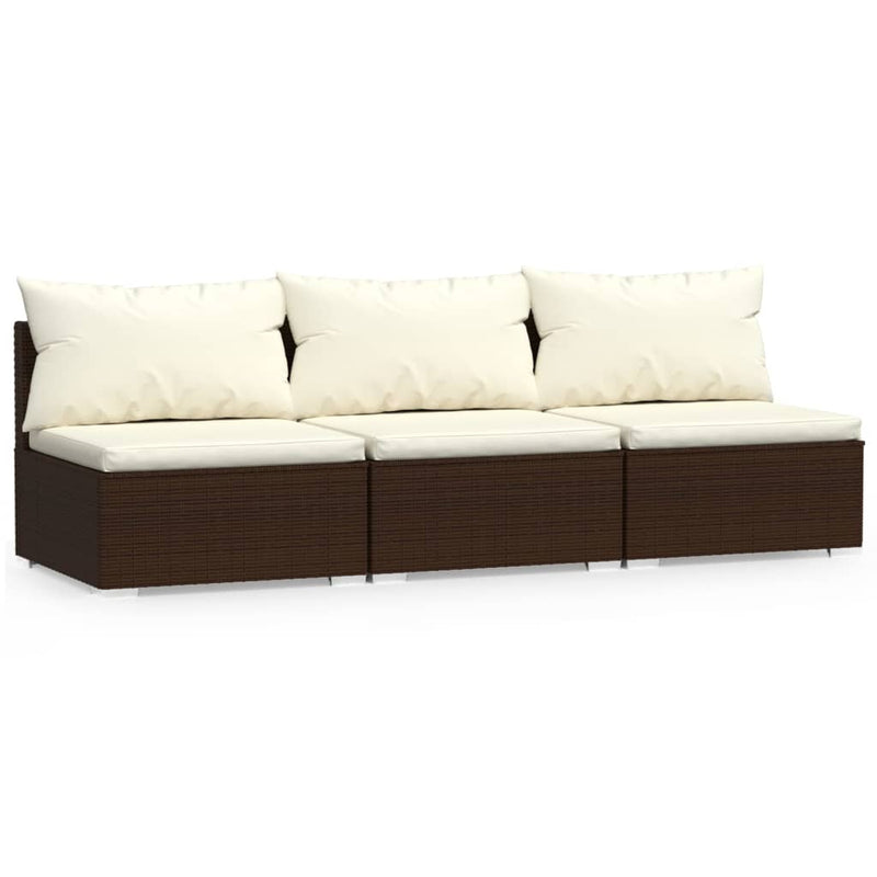 vidaXL 3-Seater Sofa with Cushions Brown Poly Rattan