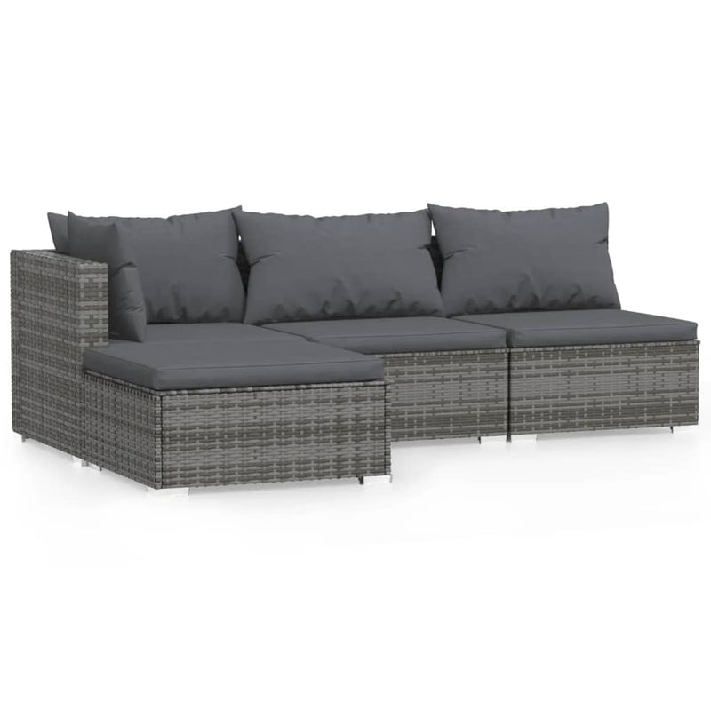 vidaXL 4 Piece Garden Lounge Set with Cushions Grey Poly Rattan