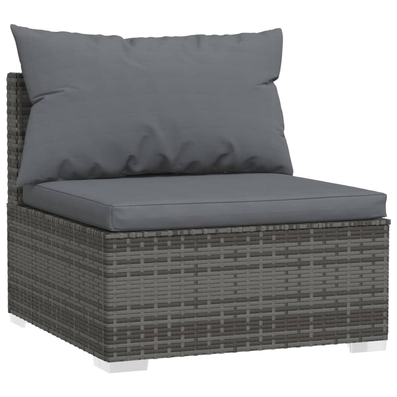 vidaXL Garden Middle Sofa with Cushions Grey Poly Rattan