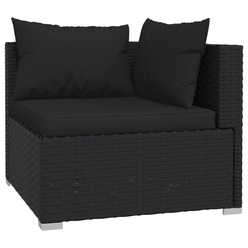 vidaXL 3-Seater Sofa with Cushions Black Poly Rattan