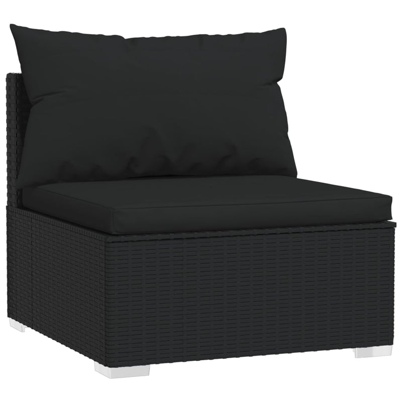 vidaXL Garden Middle Sofa with Cushions Black Poly Rattan