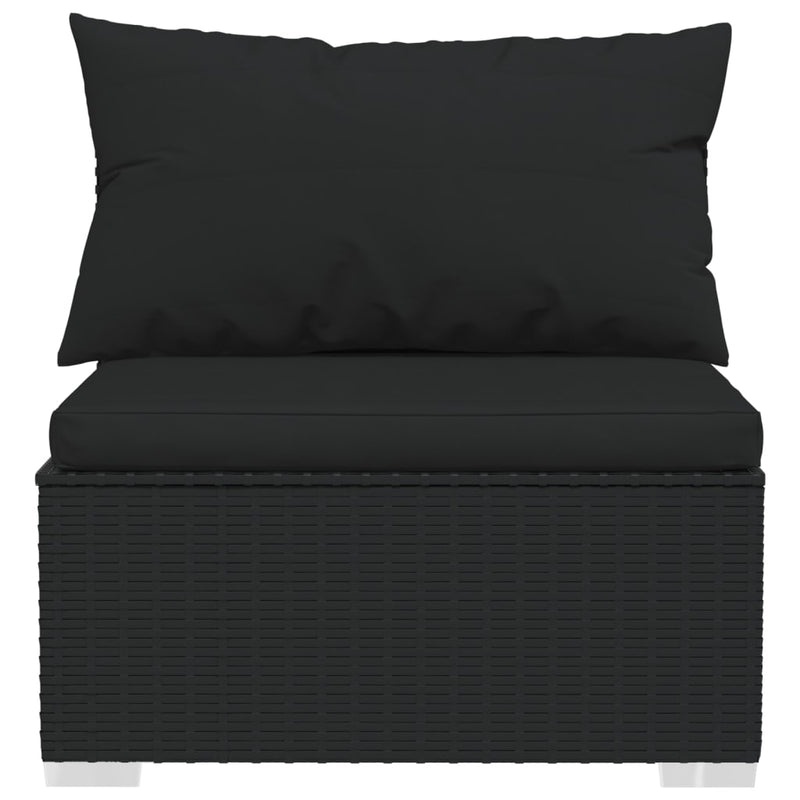 vidaXL Garden Middle Sofa with Cushions Black Poly Rattan