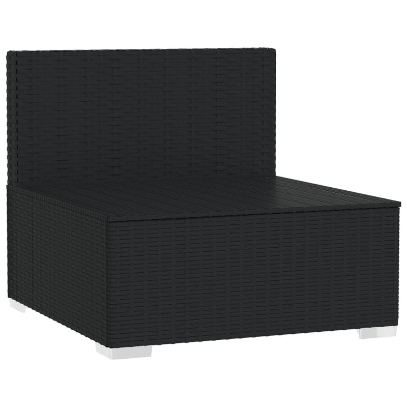 vidaXL Garden Middle Sofa with Cushions Black Poly Rattan