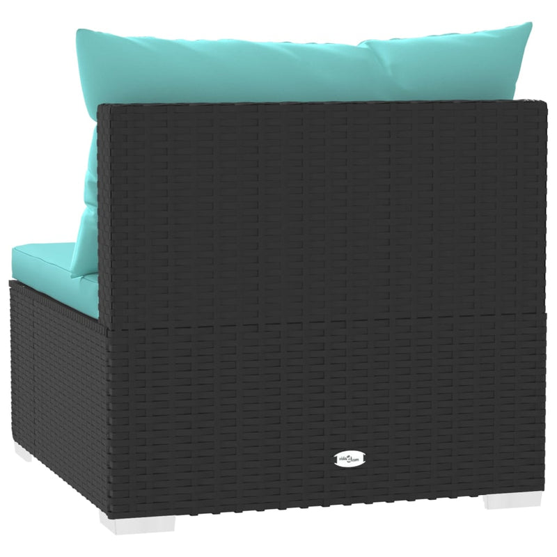 vidaXL Garden Middle Sofa with Cushions Black Poly Rattan