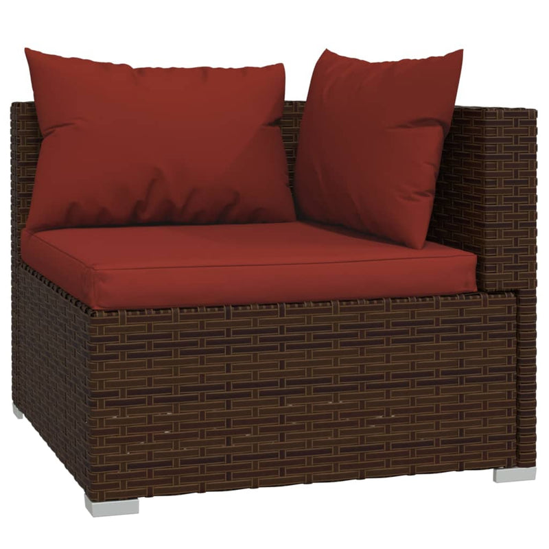 vidaXL 3-Seater Sofa with Cushions Brown Poly Rattan