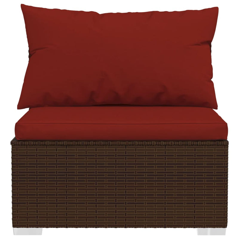 vidaXL Garden Middle Sofa with Cushions Brown Poly Rattan