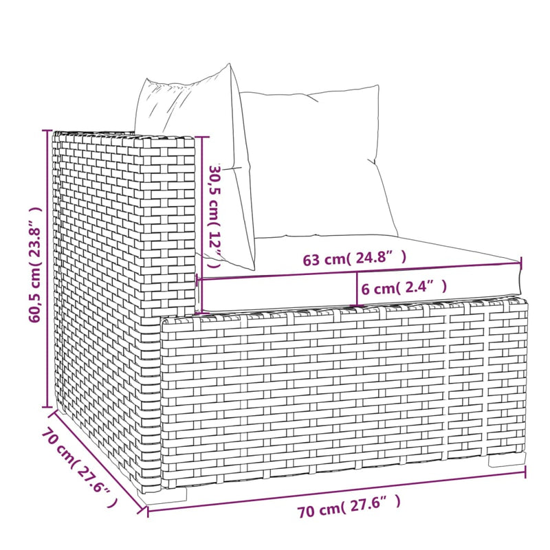 vidaXL 3-Seater Sofa with Cushions Grey Poly Rattan