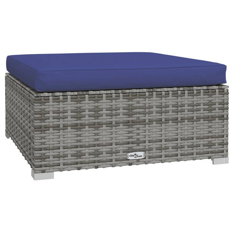 vidaXL Garden Footrest with Cushion Grey 70x70x30 cm Poly Rattan