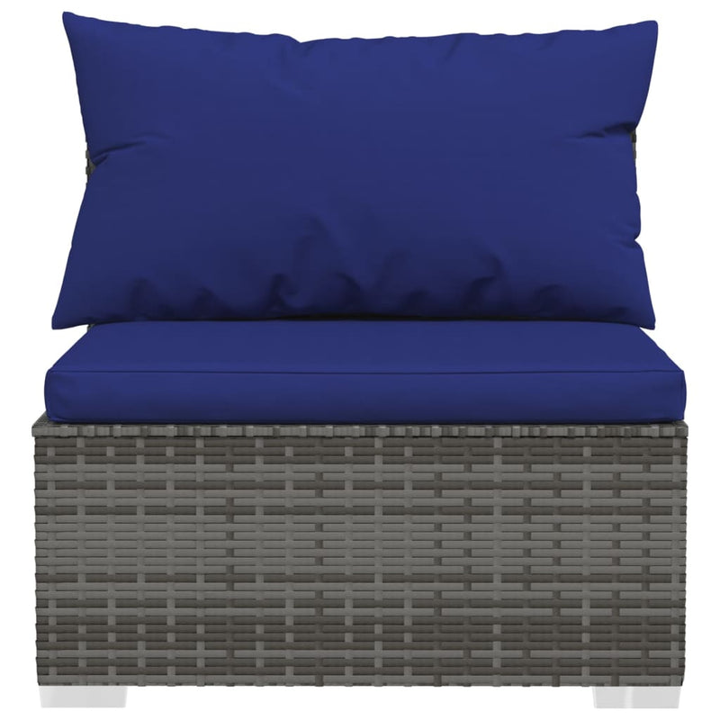 vidaXL Garden Middle Sofa with Cushions Grey Poly Rattan