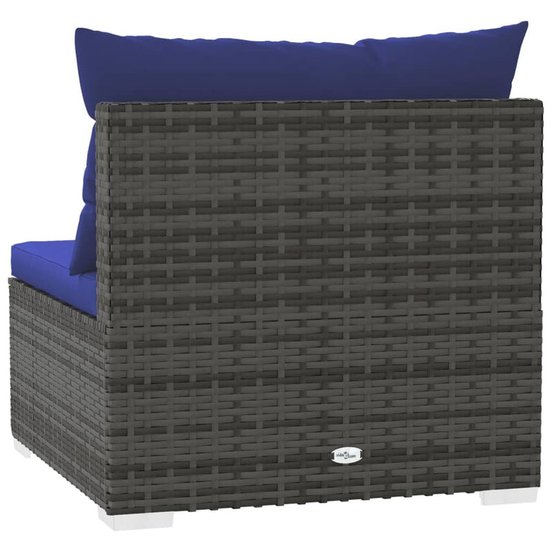 vidaXL Garden Middle Sofa with Cushions Grey Poly Rattan