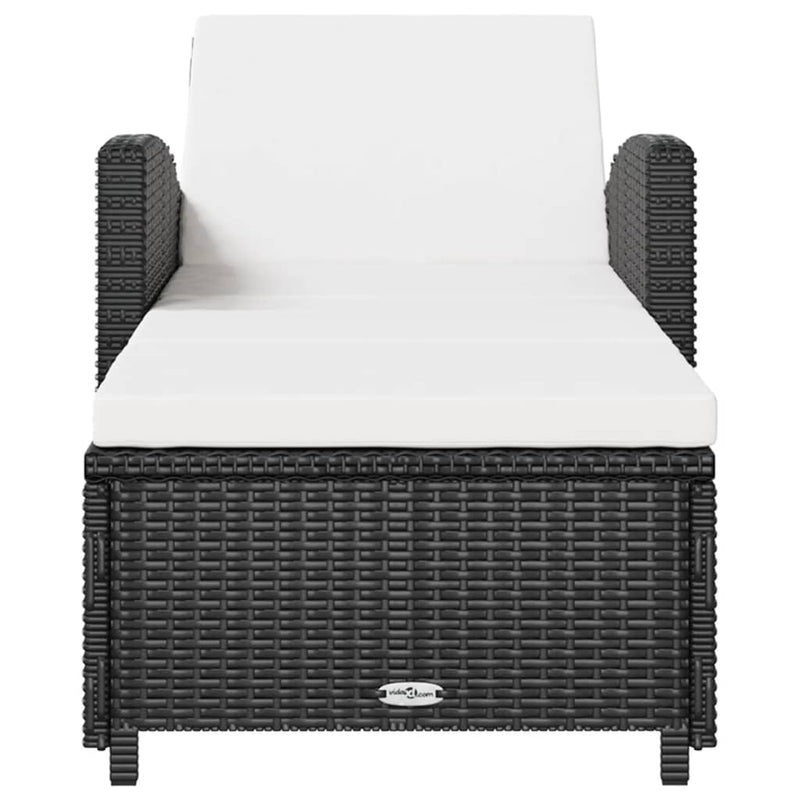 vidaXL Sun Lounger with Cream White Cushion Poly Rattan Black