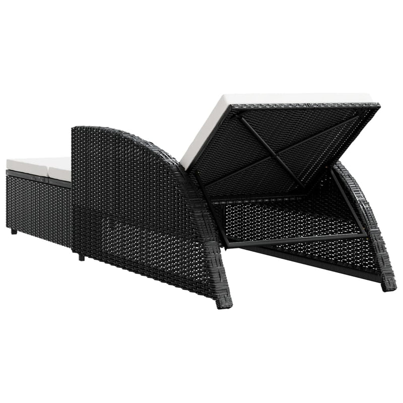 vidaXL Sun Lounger with Cream White Cushion Poly Rattan Black