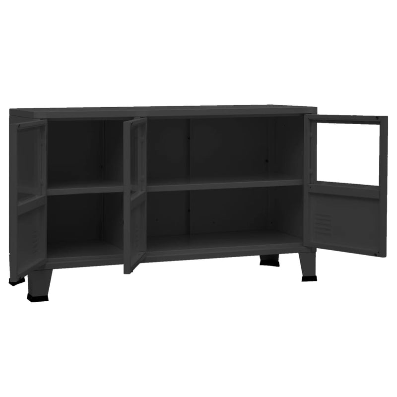 vidaXL Industrial Sideboard Black 105x35x62 cm Metal and Glass