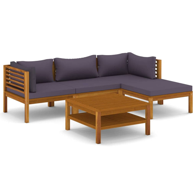 vidaXL 5 Piece Garden Lounge Set with Cushion Solid Acacia Wood