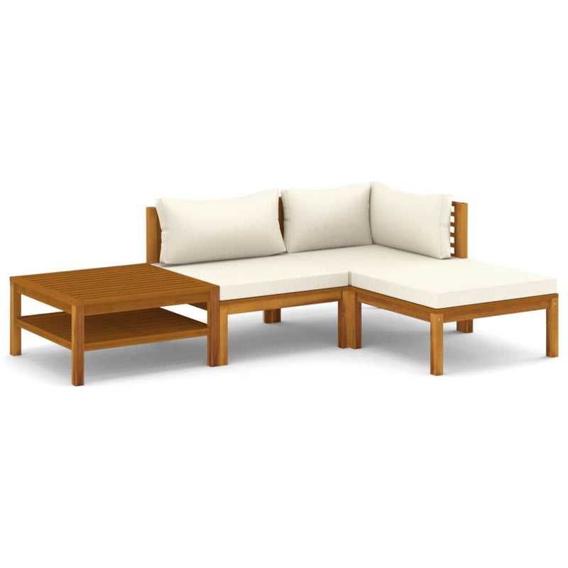 vidaXL 4 Piece Garden Lounge Set with Cream Cushion Solid Acacia Wood