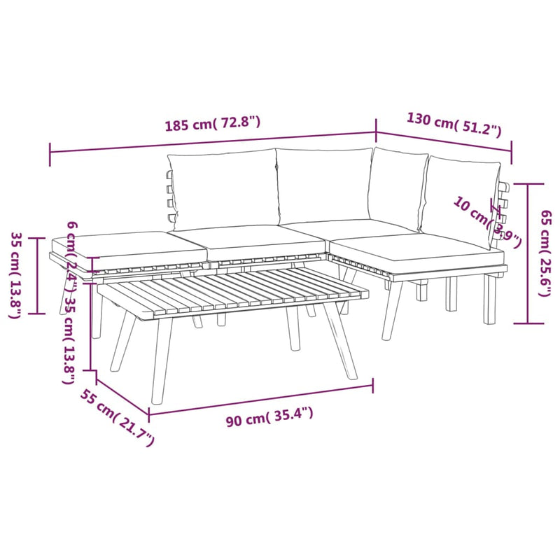 vidaXL 5 Piece Garden Lounge Set with Cushions Solid Wood Acacia