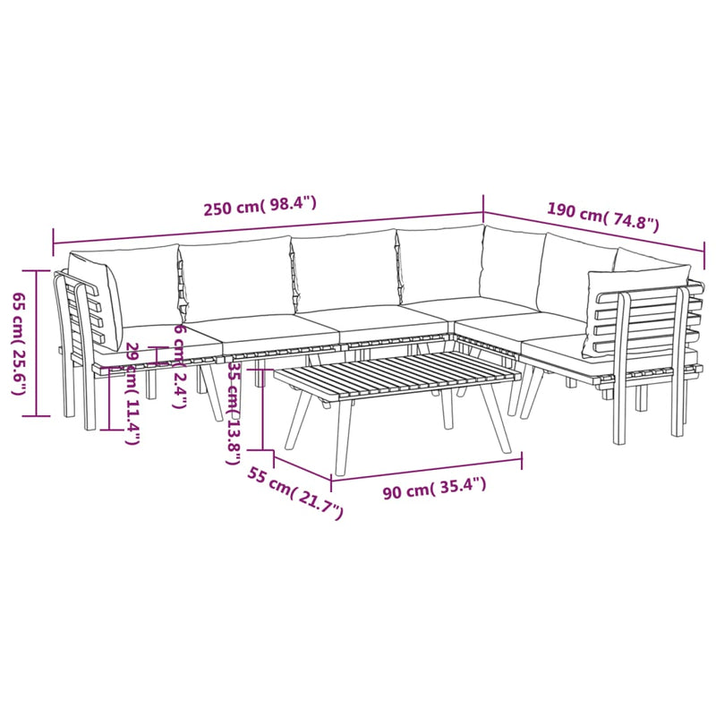 vidaXL 7 Piece Garden Lounge Set with Cushions Solid Wood Acacia