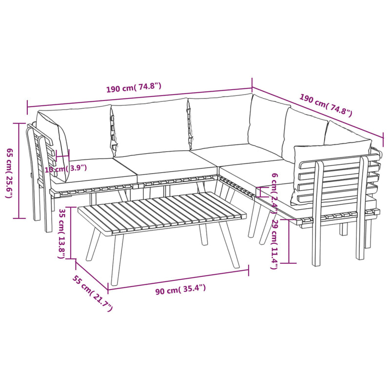 vidaXL 6 Piece Garden Lounge Set with Cushions Solid Wood Acacia