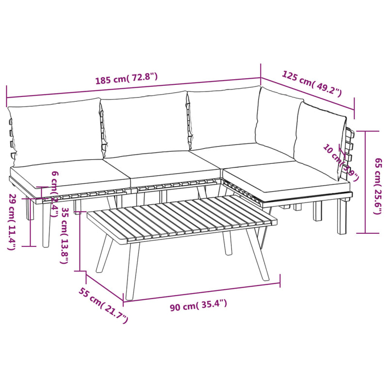 vidaXL 5 Piece Garden Lounge Set with Cushions Solid Wood Acacia