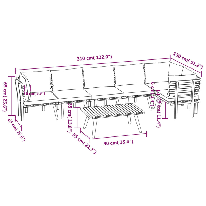 vidaXL 7 Piece Garden Lounge Set with Cushions Solid Wood Acacia