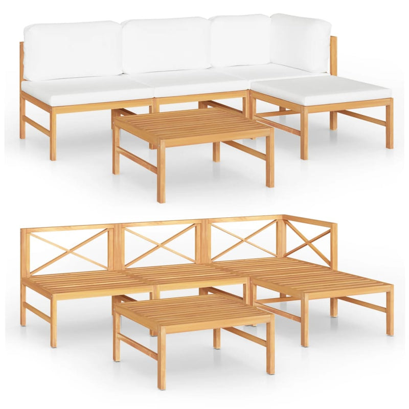 vidaXL 5 Piece Garden Lounge Set with Cream Cushions Solid Teak Wood