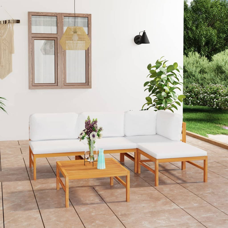 vidaXL 5 Piece Garden Lounge Set with Cream Cushions Solid Teak Wood