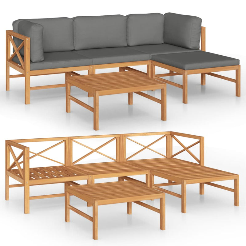 vidaXL 5 Piece Garden Lounge Set with Grey Cushions Solid Teak Wood