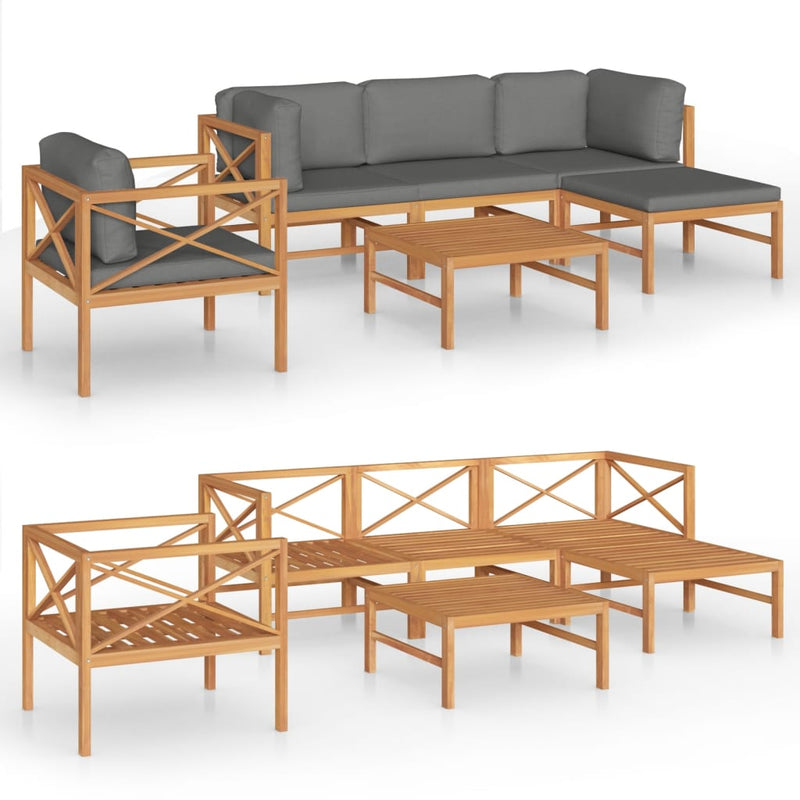 vidaXL 6 Piece Garden Lounge Set with Grey Cushions Solid Wood Teak