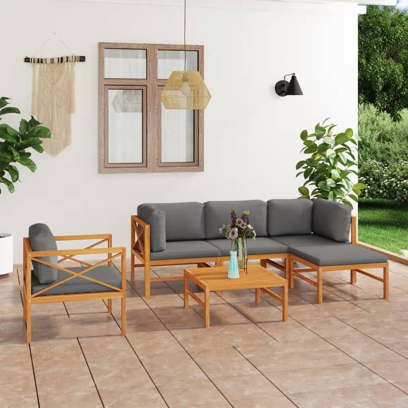 vidaXL 6 Piece Garden Lounge Set with Grey Cushions Solid Wood Teak