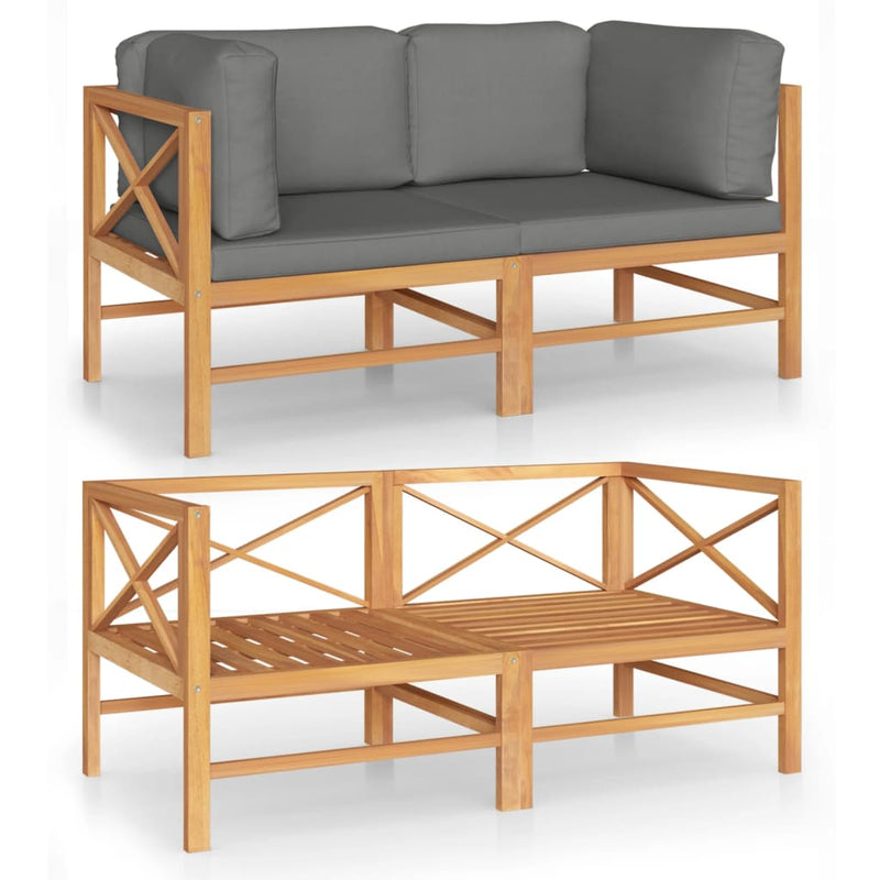 vidaXL 2-Seater Garden Sofa with Grey Cushions Solid Wood Teak