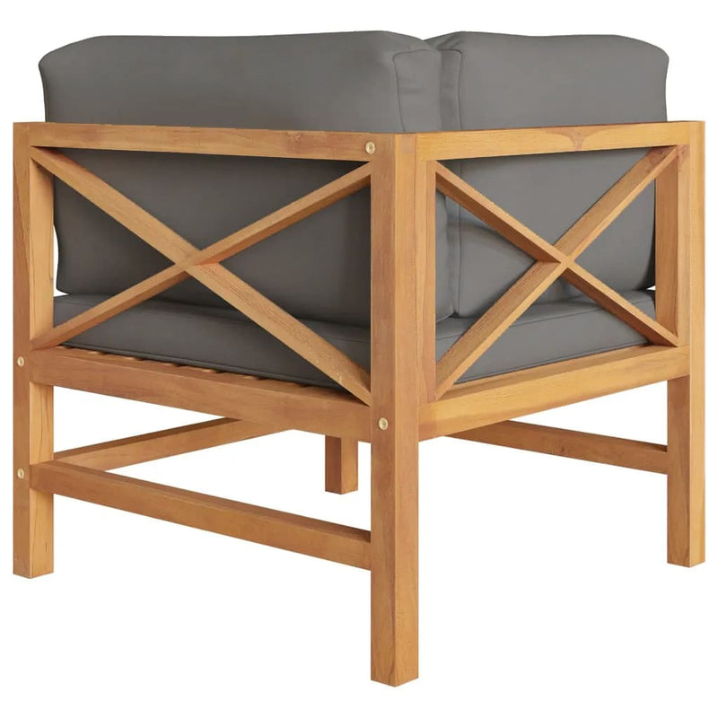 vidaXL 2-Seater Garden Sofa with Grey Cushions Solid Wood Teak