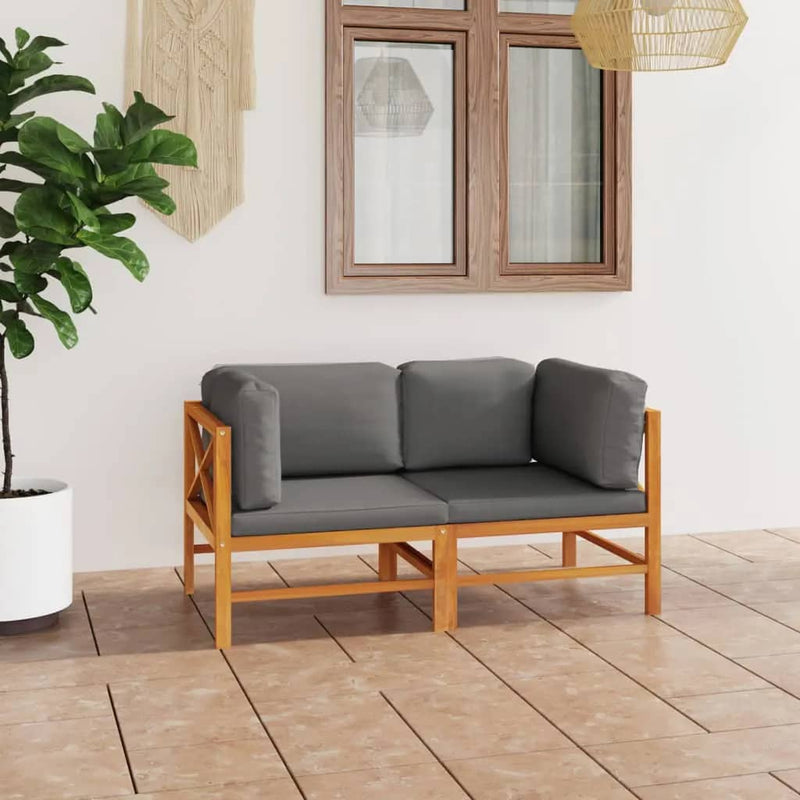 vidaXL 2-Seater Garden Sofa with Grey Cushions Solid Wood Teak