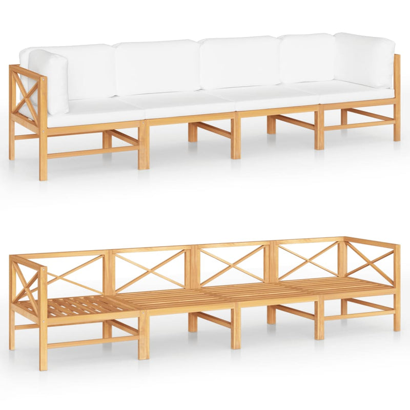 vidaXL 4-Seater Garden Sofa with Cream Cushions Solid Teak Wood
