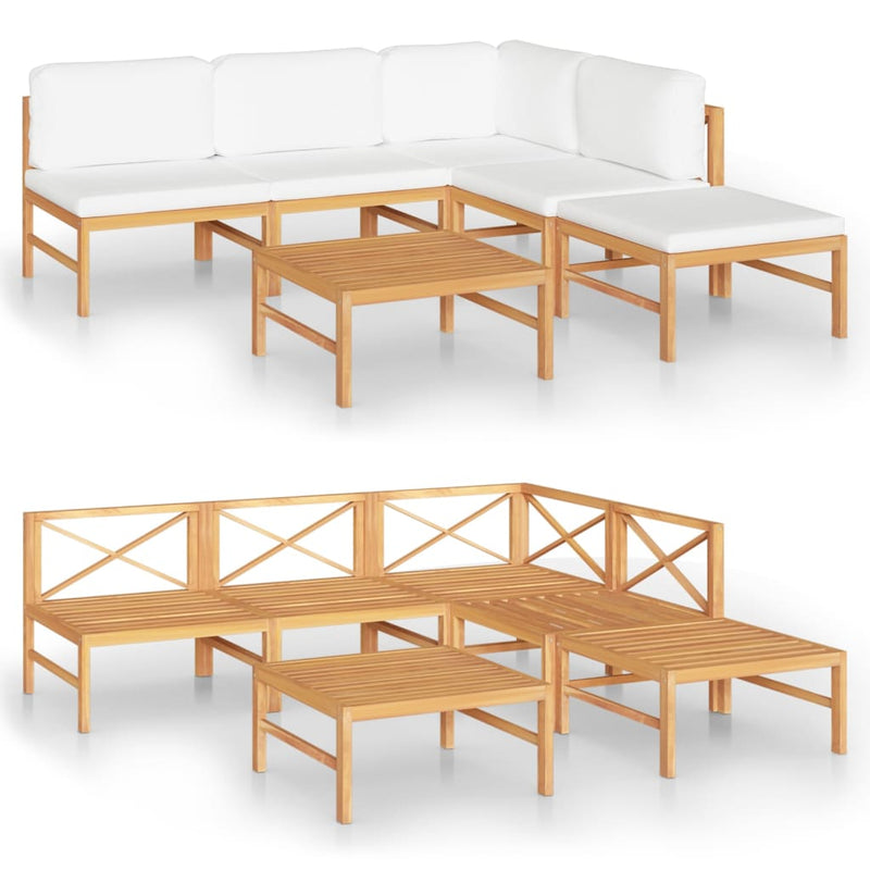vidaXL 6 Piece Garden Lounge Set with Cream Cushions Solid Teak Wood