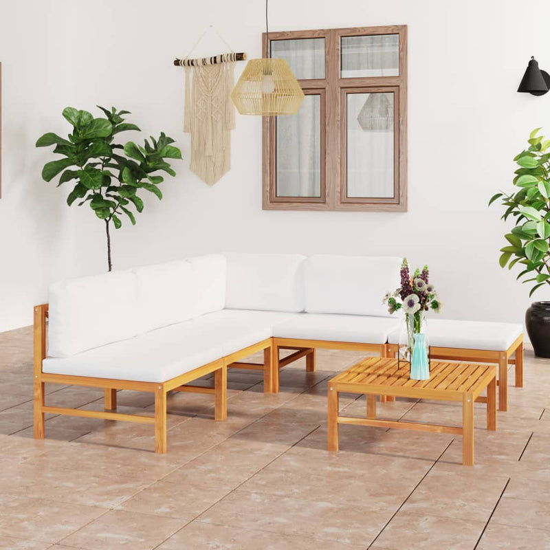 vidaXL 6 Piece Garden Lounge Set with Cream Cushions Solid Teak Wood
