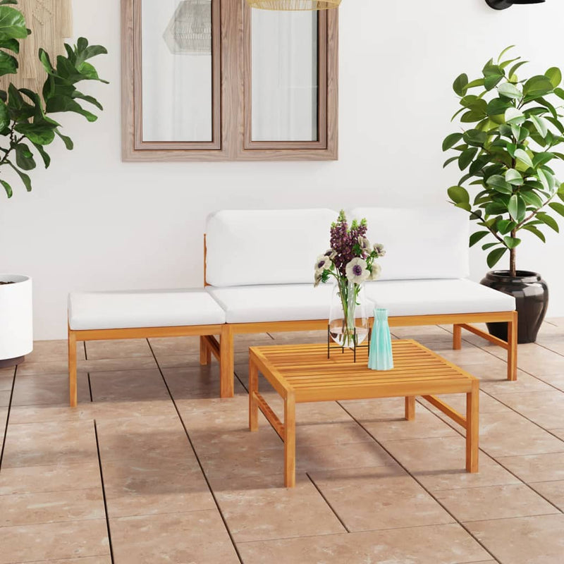 vidaXL 4 Piece Garden Lounge Set with Cream Cushions Solid Teak Wood