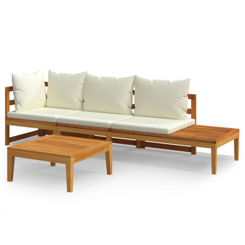 vidaXL 3 Piece Garden Lounge Set with Cream White Cushions Acacia Wood