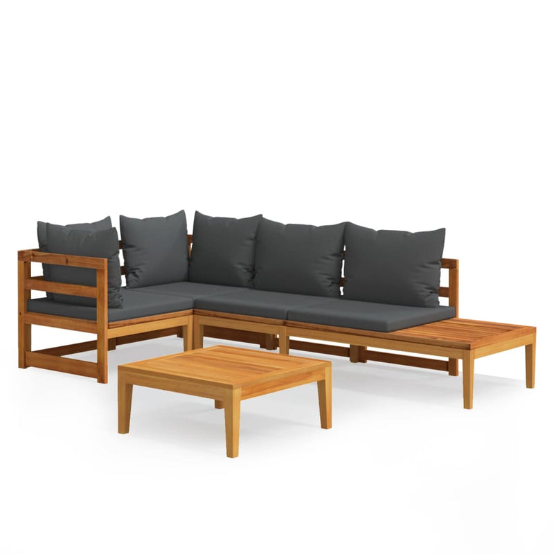 vidaXL 4 Piece Garden Lounge Set with Dark Grey Cushions Acacia Wood