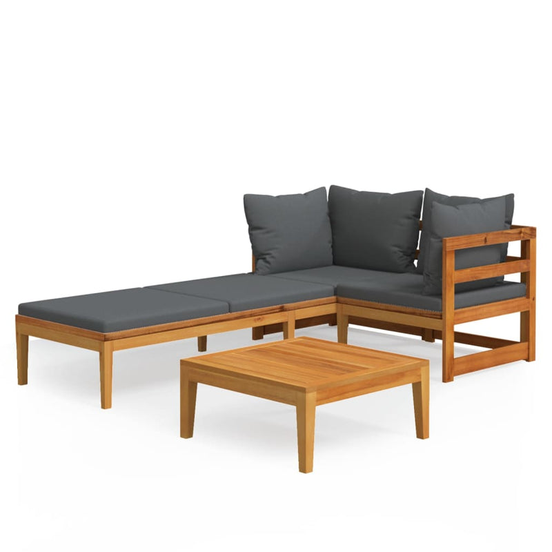 vidaXL 3 Piece Garden Lounge Set with Dark Grey Cushions Acacia Wood
