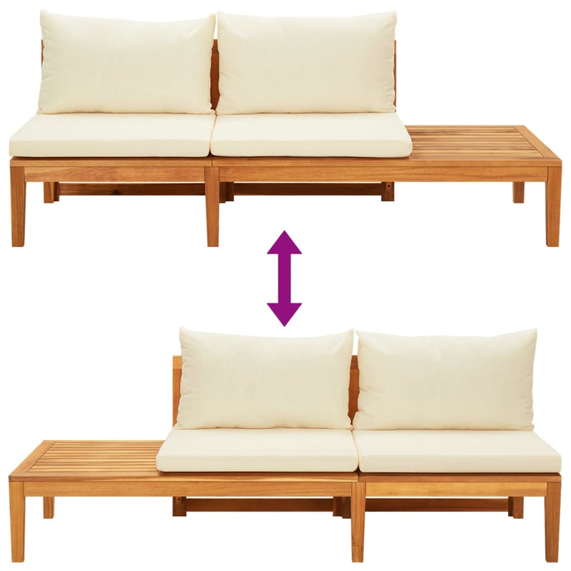vidaXL Garden Benches with Cream White Cushions 2 pcs Acacia Wood