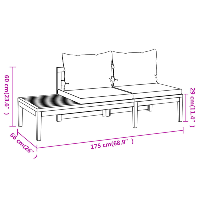 vidaXL Garden Benches with Cream White Cushions 2 pcs Acacia Wood