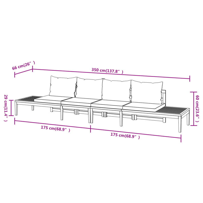 vidaXL Garden Benches with Cream White Cushions 2 pcs Acacia Wood