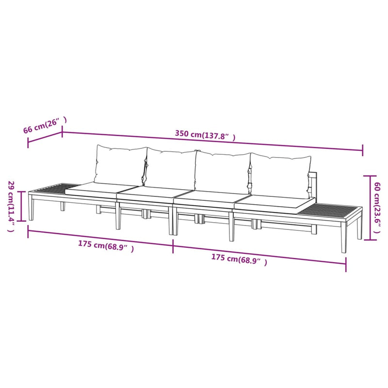vidaXL Garden Benches with Dark Grey Cushions 2 pcs Acacia Wood